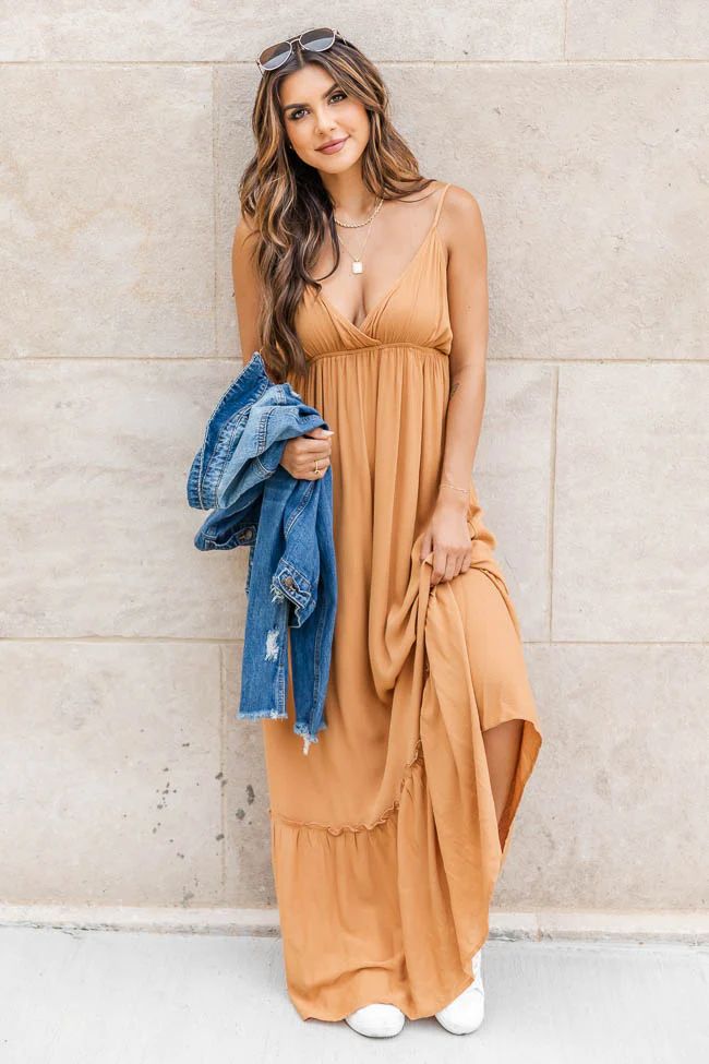 Totally Agreeable Camel Cami Maxi Dress | Pink Lily