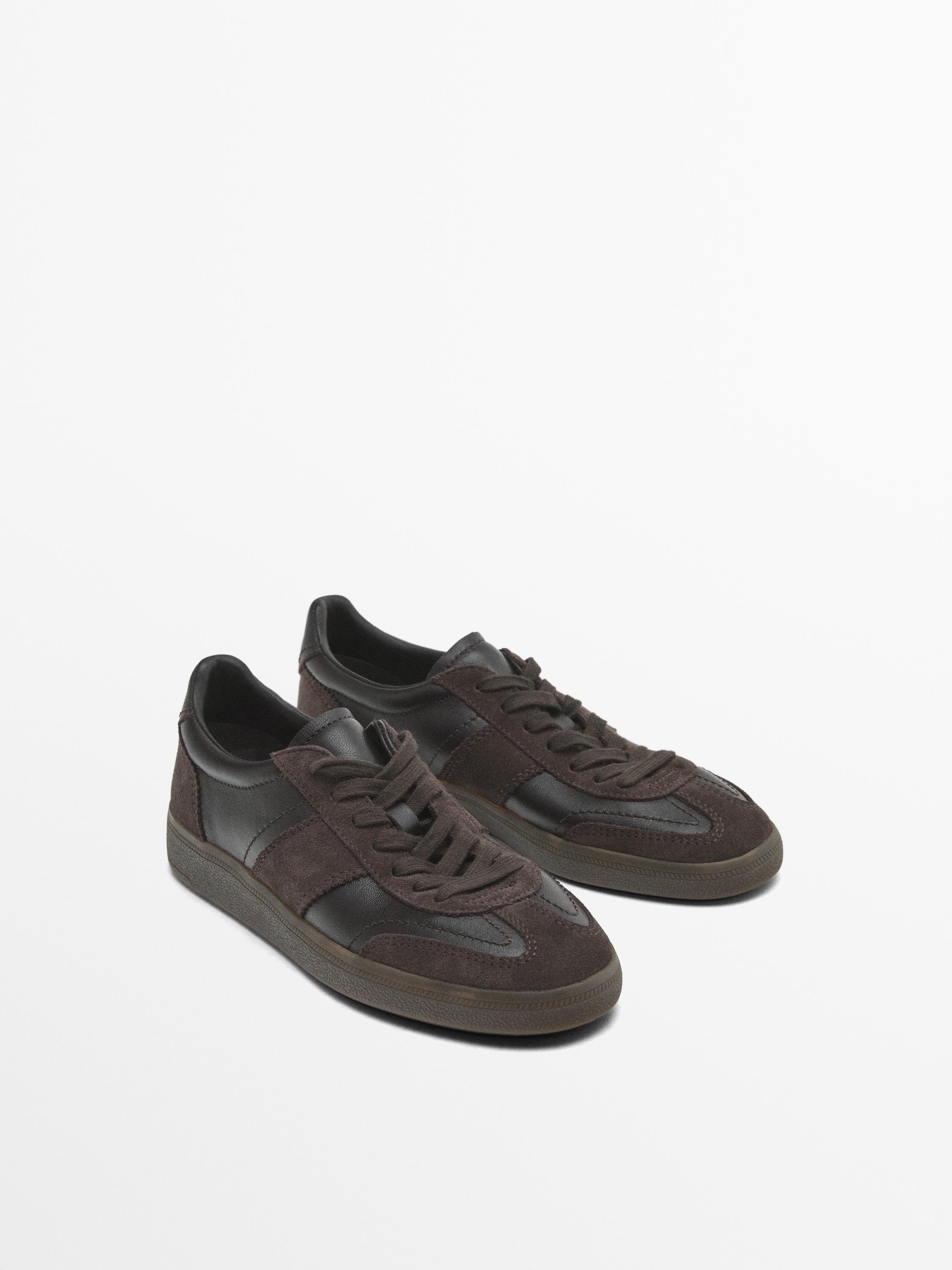 Contrast split leather trainers | Massimo Dutti US