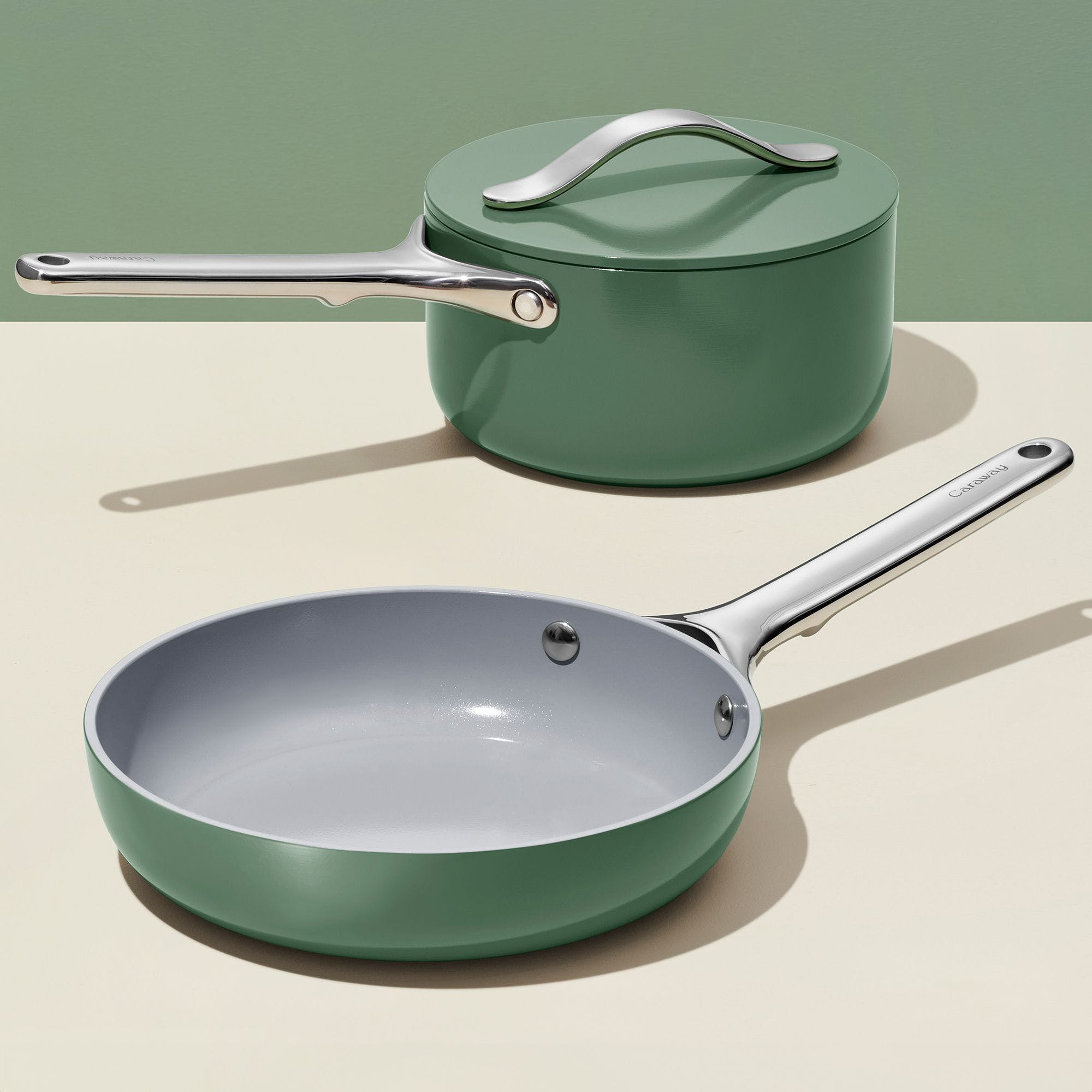 3 Piece Mini Duos Cookware Set In Sage | Non-Stick, Non-Toxic, PFAS-Free Ceramic Pans | Induction-Compatible For Healthy Cooking | Caraway | Caraway
