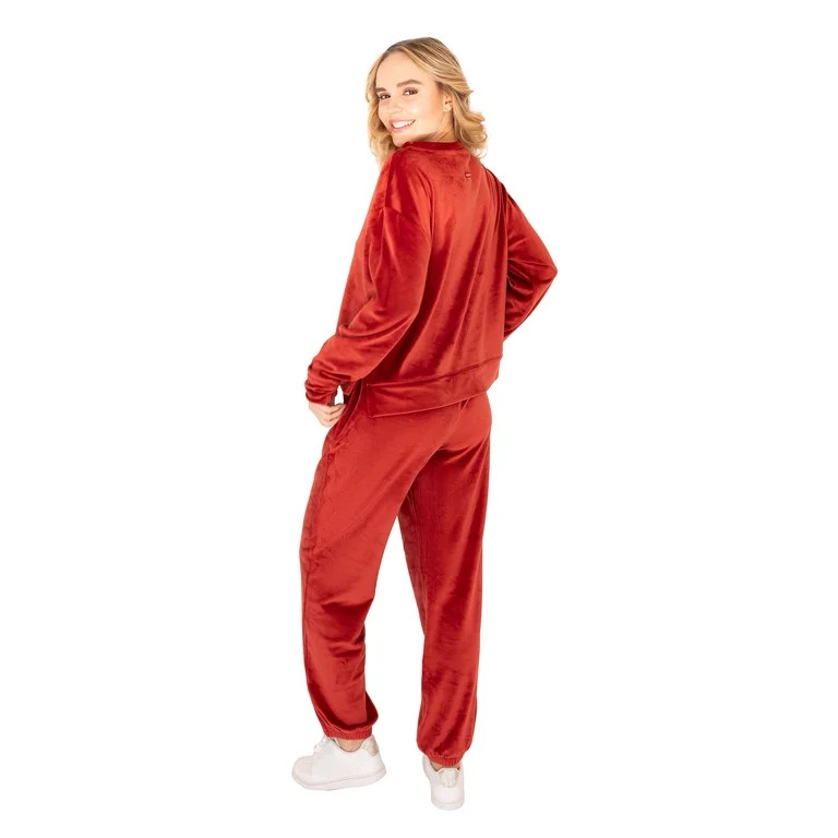 Hard Tail Women's Velour Crew Neck Top & Pant Set | Walmart (US)
