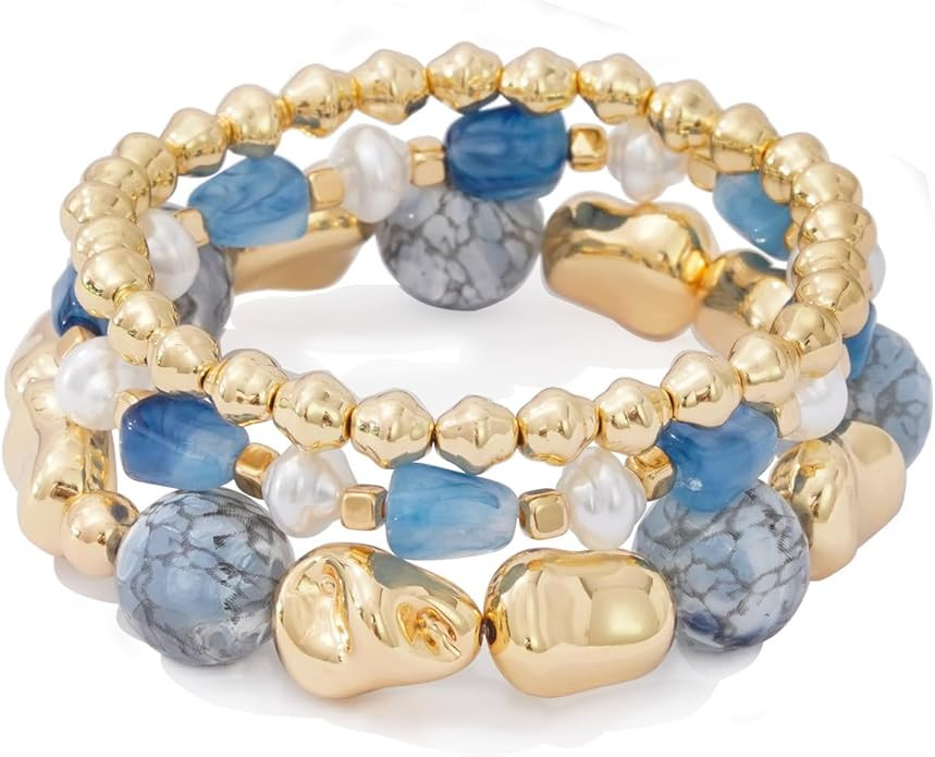 Boho Beaded Stretch Bracelets For Women Stackable Crystal Gold Plated Beaded Bracelets Set Trendy... | Amazon (US)