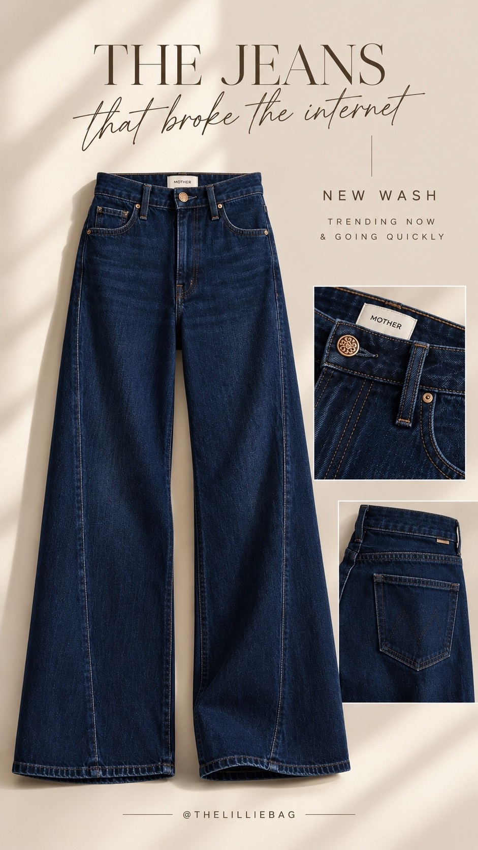 These jeans broke the internet…and now they’re back in the newest deep wash 🤎 The fit is SO good. High rise, wide leg, insanely flattering and that dark denim makes them feel even more luxe. They’re already trending + sizes are moving, so I would not sit on these if you’ve been waiting. Wearing my usual size!✨


wide leg jeans. dark wash denim. MOTHER jeans. trending jeans. fall denim. women’s fall fashion. style over 40. flattering jeans.

#LTKootd #LTKWorkwear #LTKSeasonal