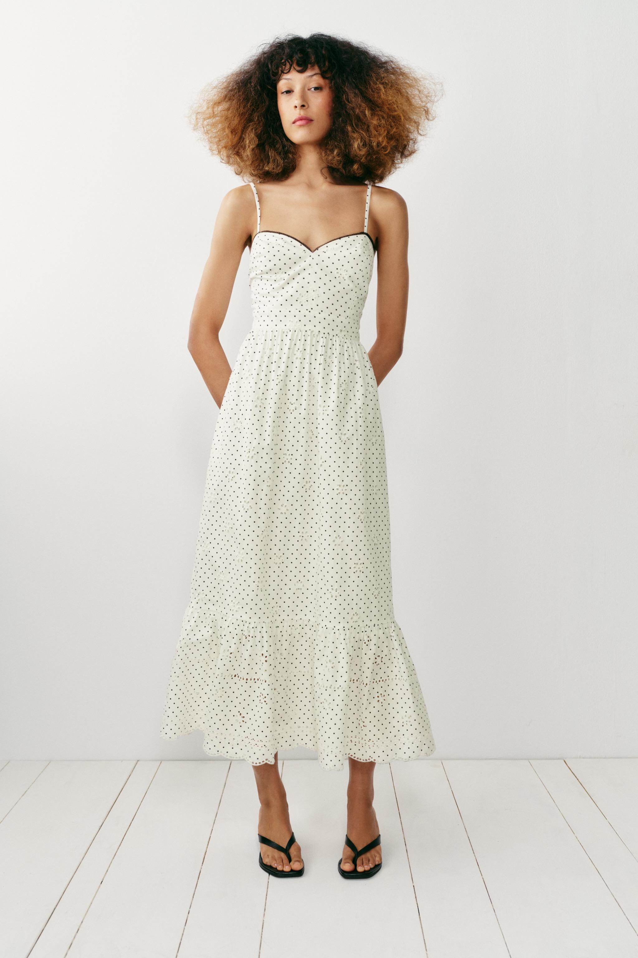 PRINTED EMBROIDERED EYELET MIDI DRESS | Zara US