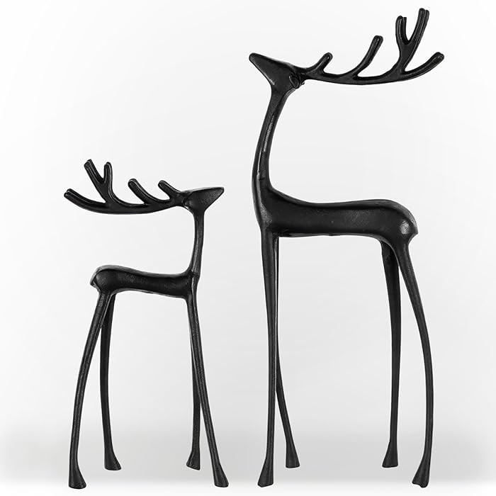 Christmas Decorations, Black Reindeer Statues Set of 2, Modern Plastic Xmas Figurines, Elegant In... | Amazon (US)