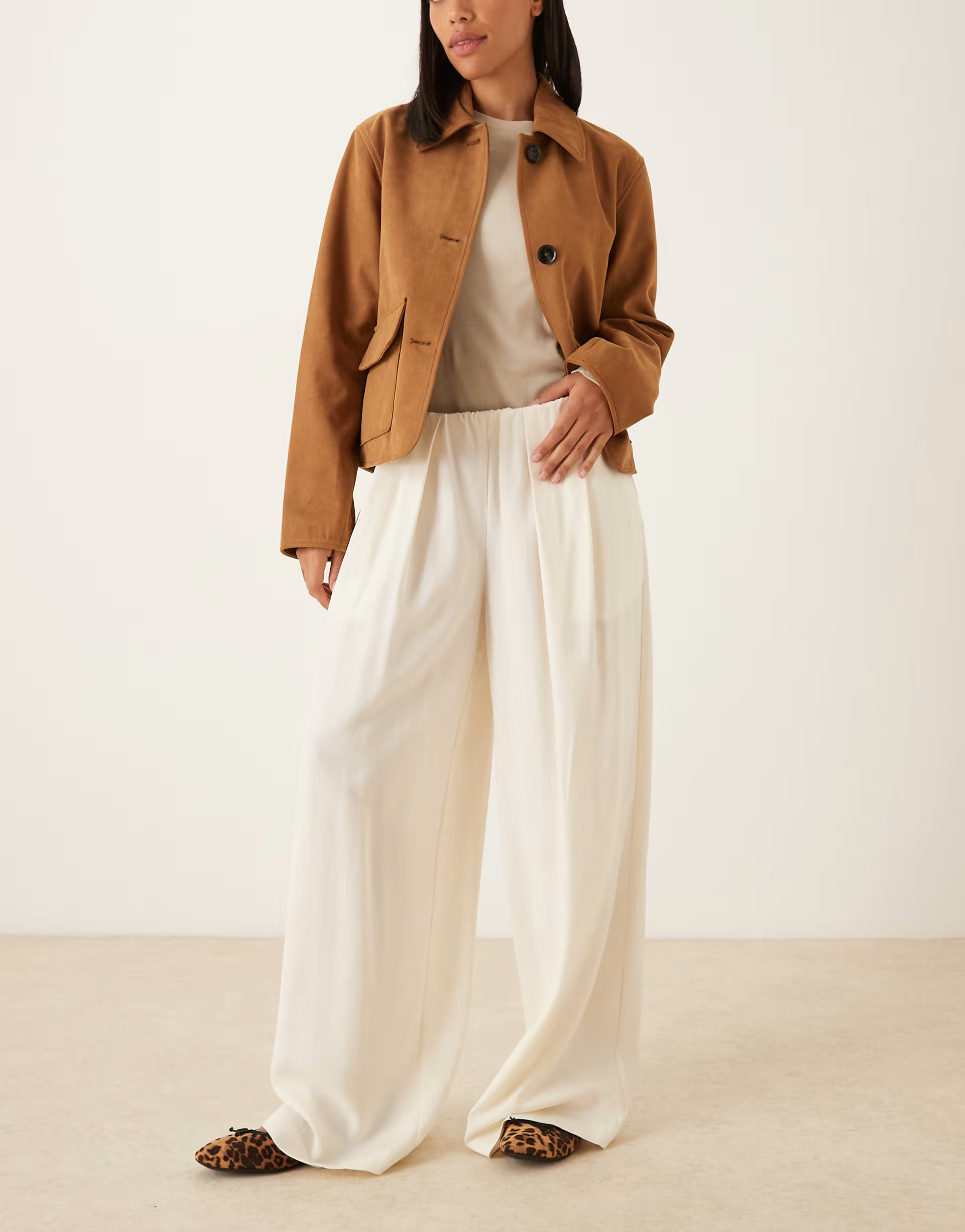 ASOS DESIGN tailored low rise pull on trousers in cream | ASOS (Global)