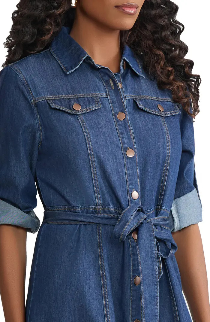 Tie Waist Denim Midi Shirtdress | Nordstrom