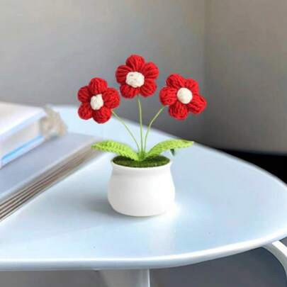 Plant Pot Knitted Potted Plants Crochet Orchid Ornament Cute Crochet Convallaria For Tabletop Shelf Car Dashboard Decor Table Centerpiece Crochet Flow | SHEIN