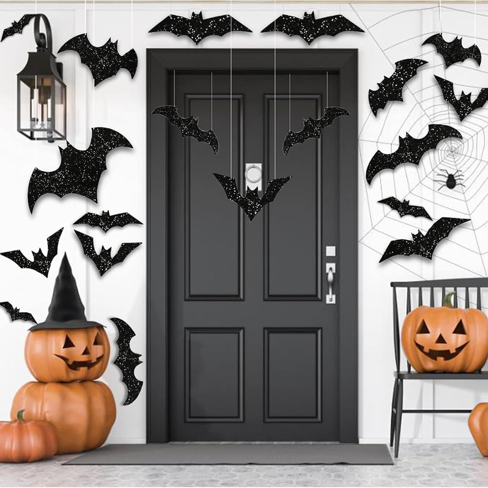 CCINEE 3D Halloween Hanging Bats Decoration,Large Glittery Bat Wall Decal Stickers for Halloween Par | Amazon (US)