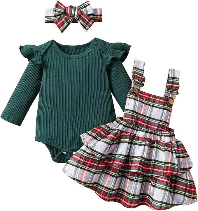 Mubineo Baby Girl Christmas Clothes Plaid Outfits Long Sleeve Romper Overall Skirt Dress Cute New... | Amazon (US)