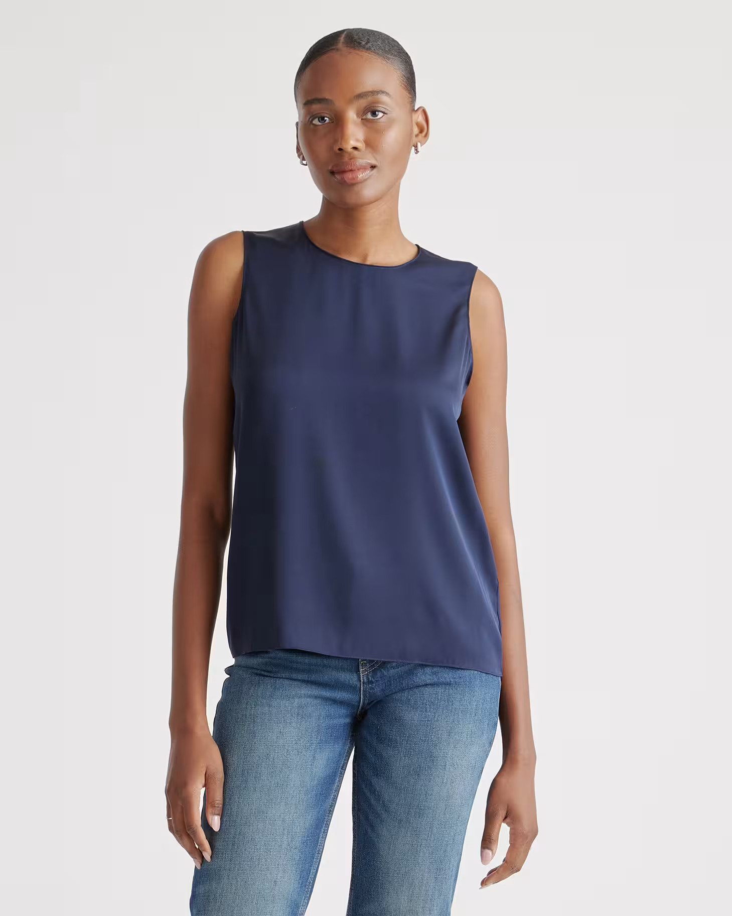 Navy Washable Stretch Silk Shell Tank | Quince