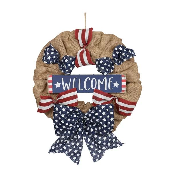 Fourth of July Welcome Sign Wreath, 18 inches , Red/White/Blue -Way to Celebrate | Walmart (US)