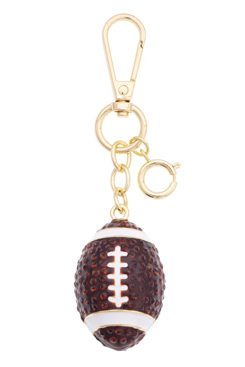3-D Football Embellished Bag Charm in Brown & White | CANVAS