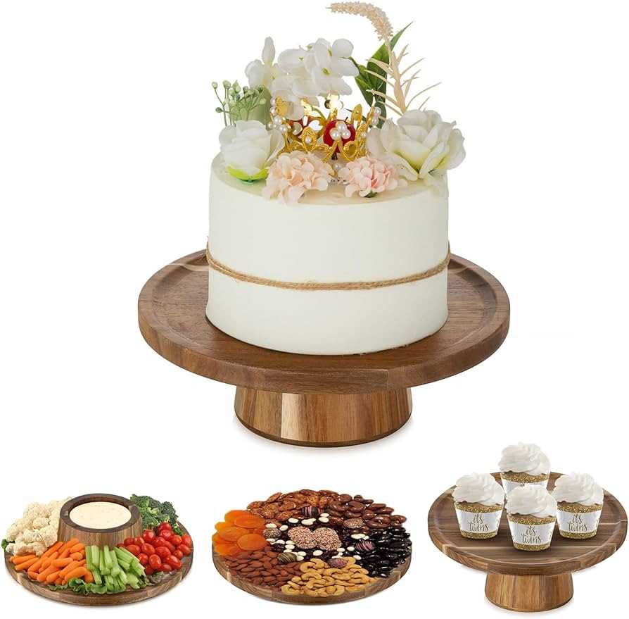 NUPTIO Wooden Rustic Cake Stand: 9.5" Round Cake Pedestal Holder 4 in 1 Vintage Cupcake Stand Ser... | Amazon (US)