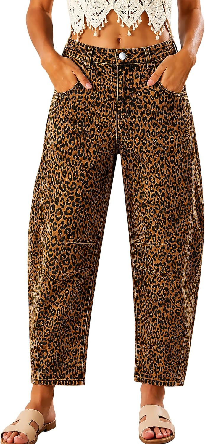 Women's High Waisted Stretch Barrel Leg Jeans Cropped Ankle Pants | Amazon (US)