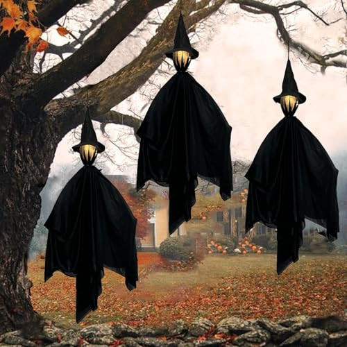 FunAcce Halloween Decorations Outdoor: Hanging Witch Decorations with LED Light 3pcs, Spooky Lighted Props Halloween Witches Decorations Ornaments for Home Patio Yard Lawn Party Supplies | Amazon (US)