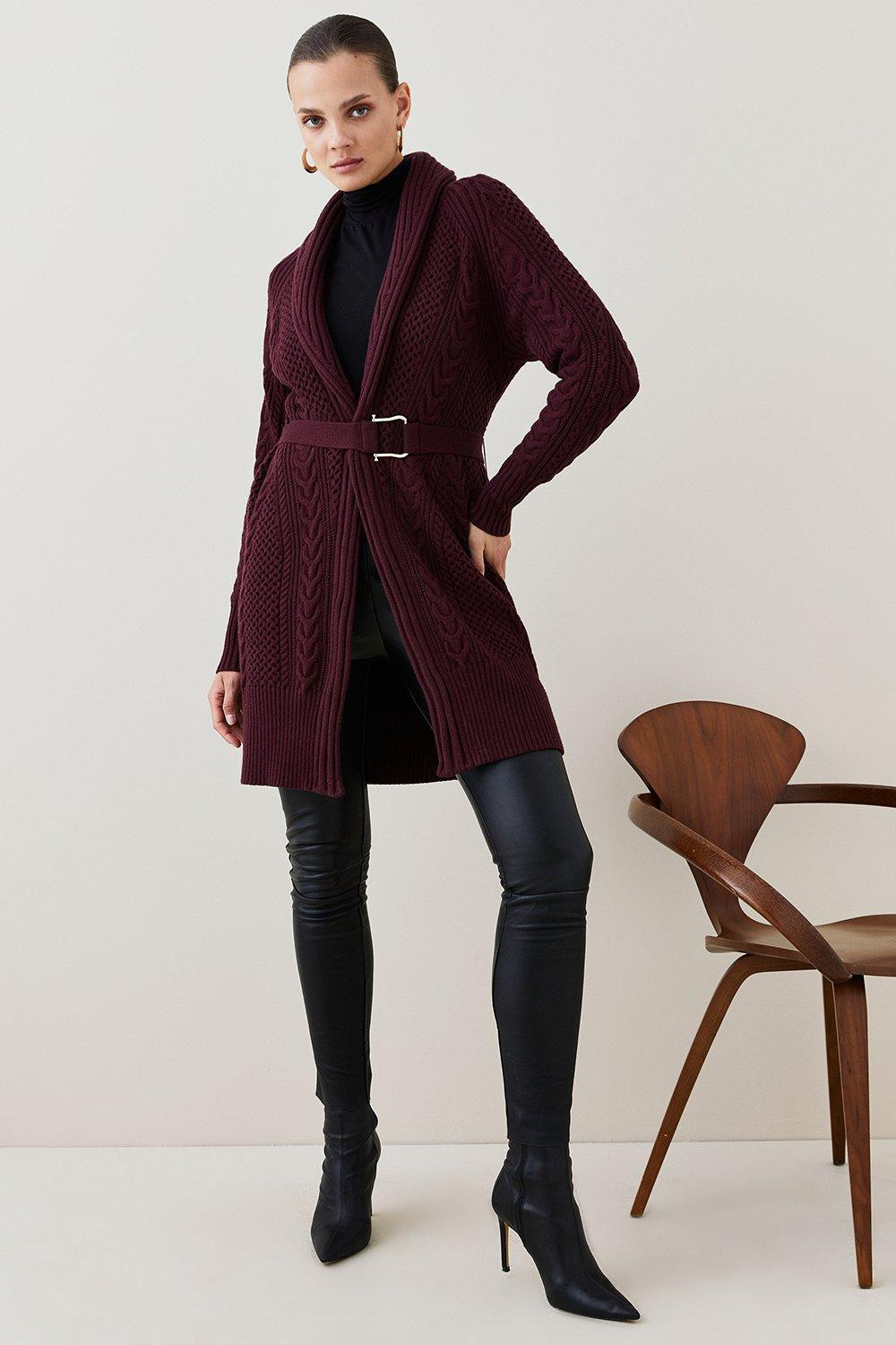 Shawl Collar Cable Knit Cardigan | Karen Millen UK & IE