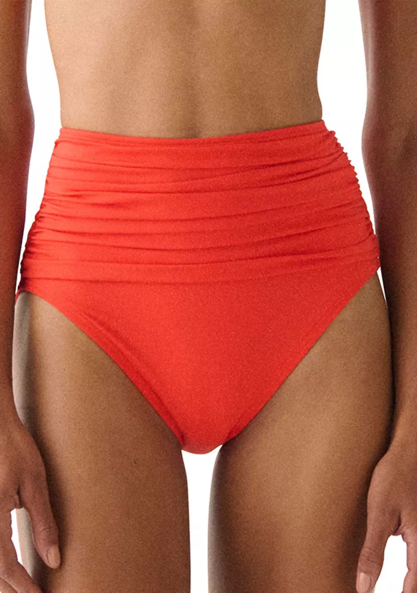 Rosette Solid Shirred High Waist Swim Bottoms | Belk
