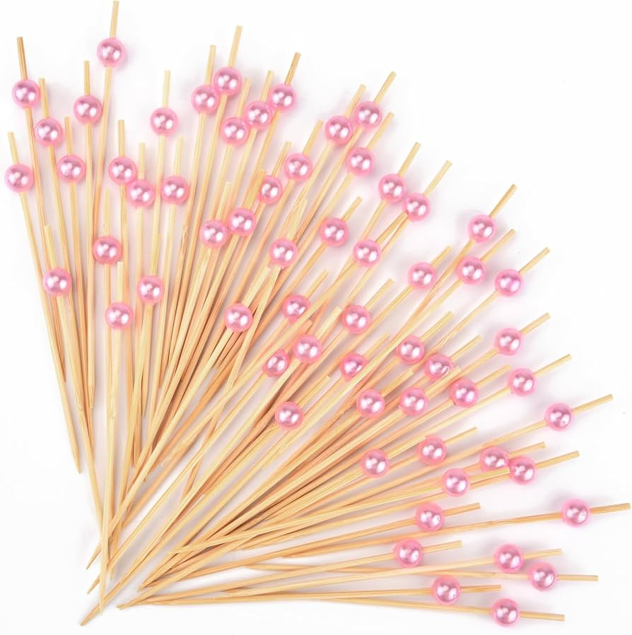 200PCS Cocktail Picks, Pink Pearl Decorative Toothpicks for Appetizers Drinks Fruit Food, 4.7 Inc... | Amazon (US)