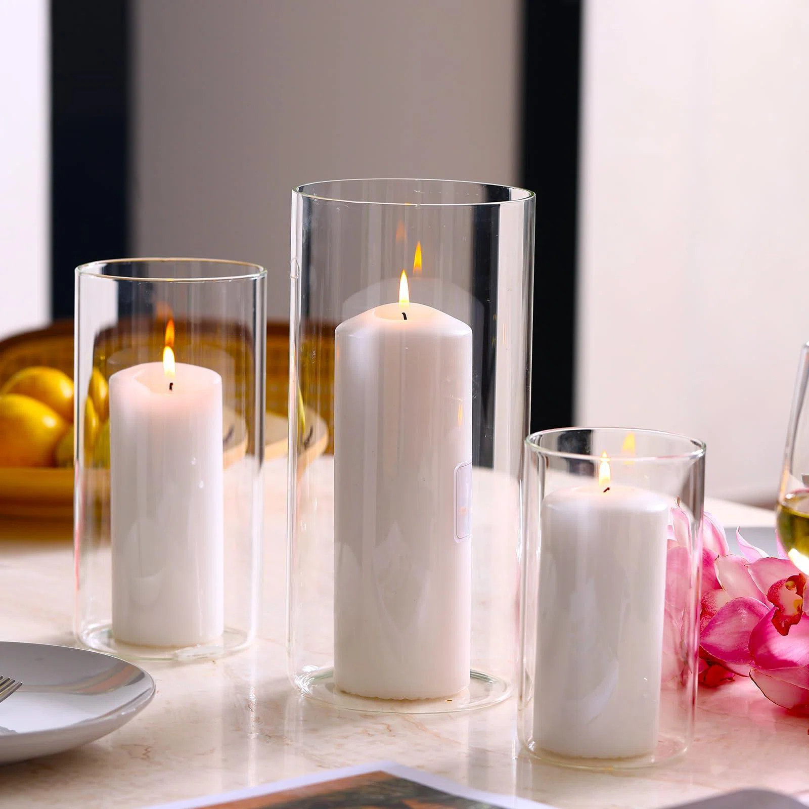 Hurricane Candle Holdersfor Pillar Candle Clear Glass Cylinder Centerpieces Vases Table Decoratio... | Wayfair North America