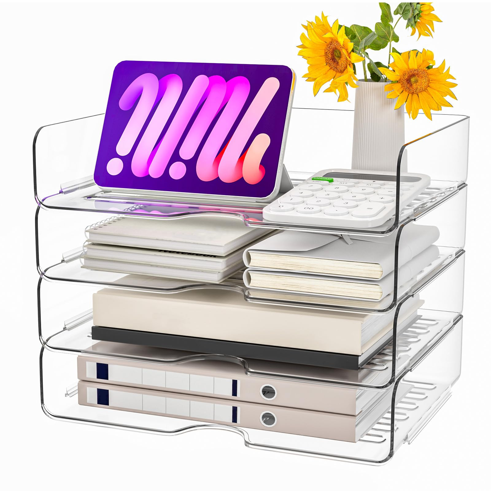 Paper Organizer Letter Tray, 4 Pack Acrylic Stackable Desk File Organizer,Clear Office Organizer ... | Amazon (US)