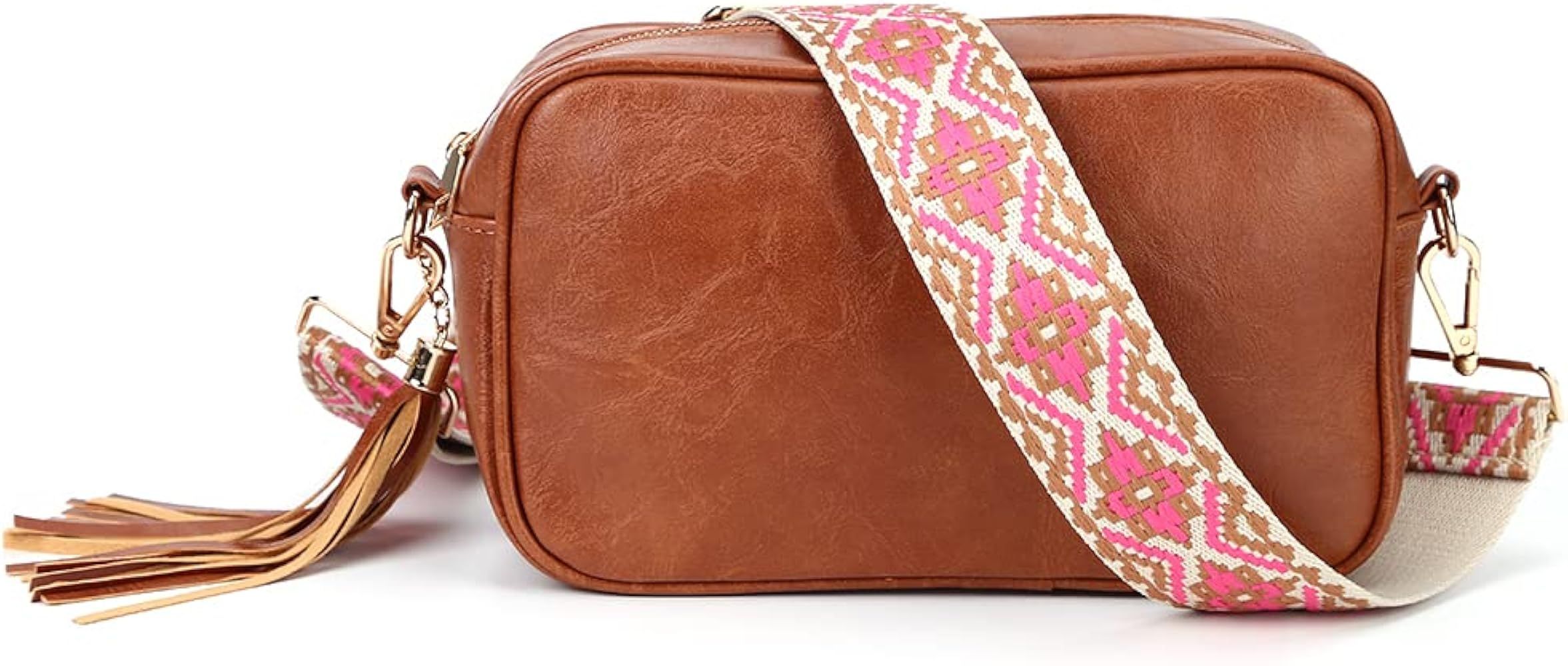 Crossbody Bag for Women Genuine Leather Wide Strap Shoulder Bag Purse Trendy Design Camera Crossbody | Amazon (US)