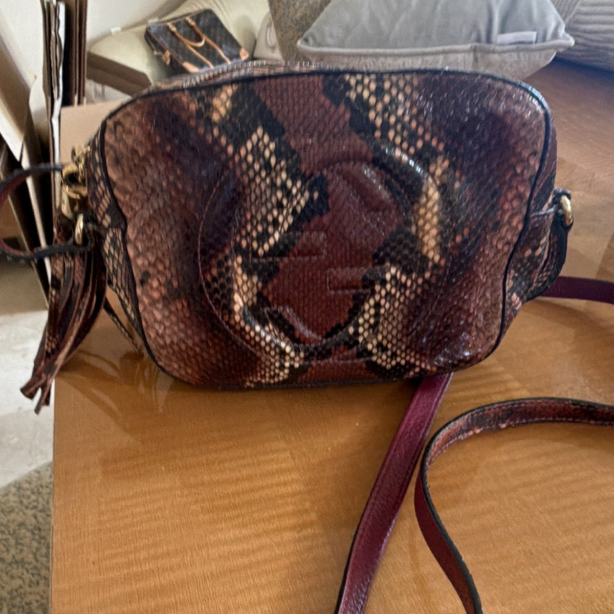 Gucci Snake Pattern Shoulder Bag with Tassel and Adjustable Strap for Women | eBay US