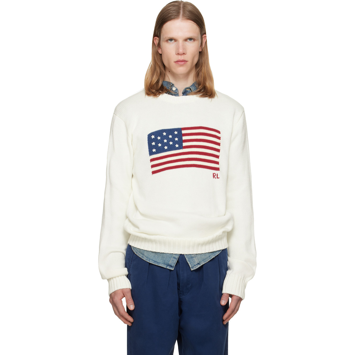 Polo Ralph Lauren White 'The Iconic Flag' Sweater | SSENSE