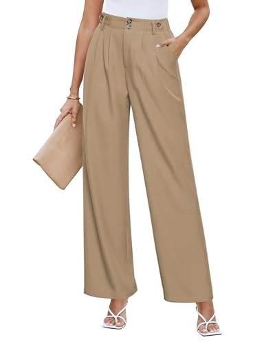 GRAPENT Khaki Work Pants for Women Khaki Dress Pants for Women Khaki Wide Leg Pants Women Baggy Khaki Pants for Women Work Outfits for Women Office Color Khaki Size M Medium Size 8 Size 10 | Amazon (US)