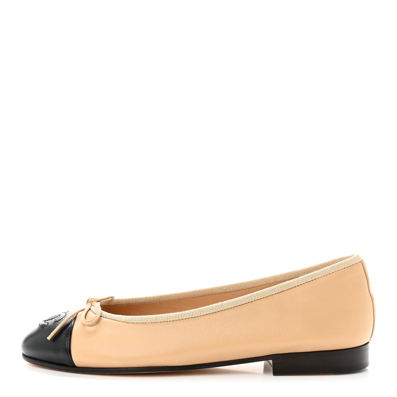 Lambskin Cap Toe CC Ballerina Flats 35 Beige Black | FASHIONPHILE (US)
