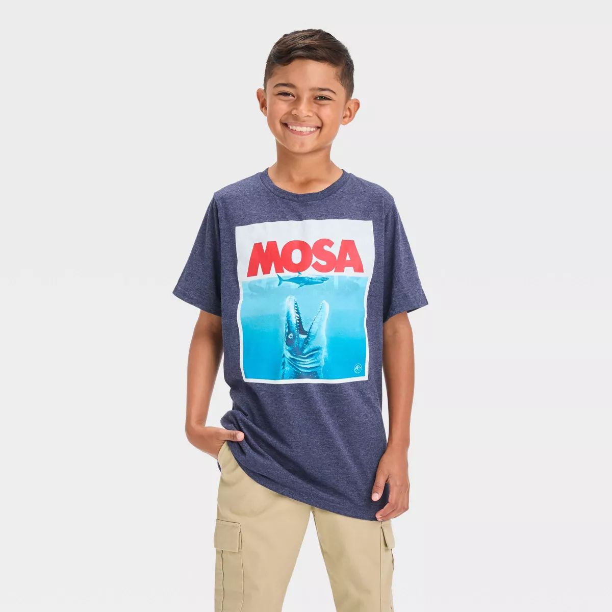 Boys' Jurassic World Mosa Short Sleeve Graphic T-Shirt - Navy Blue | Target