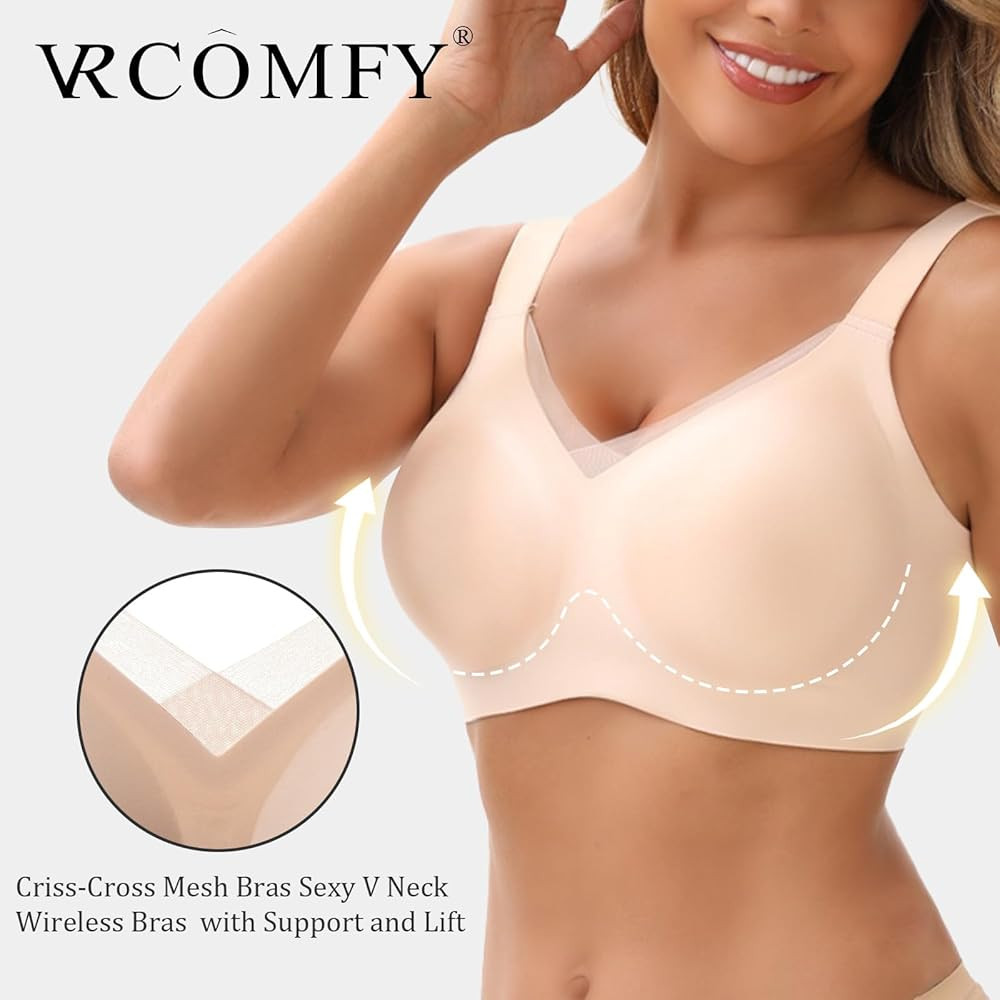 VRCOMFY Jelly Wireless Bra for Women, No Underwire Full Coverage Seamless Bra for Everyday Wear, Mesh Lace Design | Amazon (US)