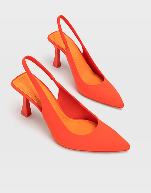Stradivarius slingback heeled shoes in orange | ASOS | ASOS (Global)