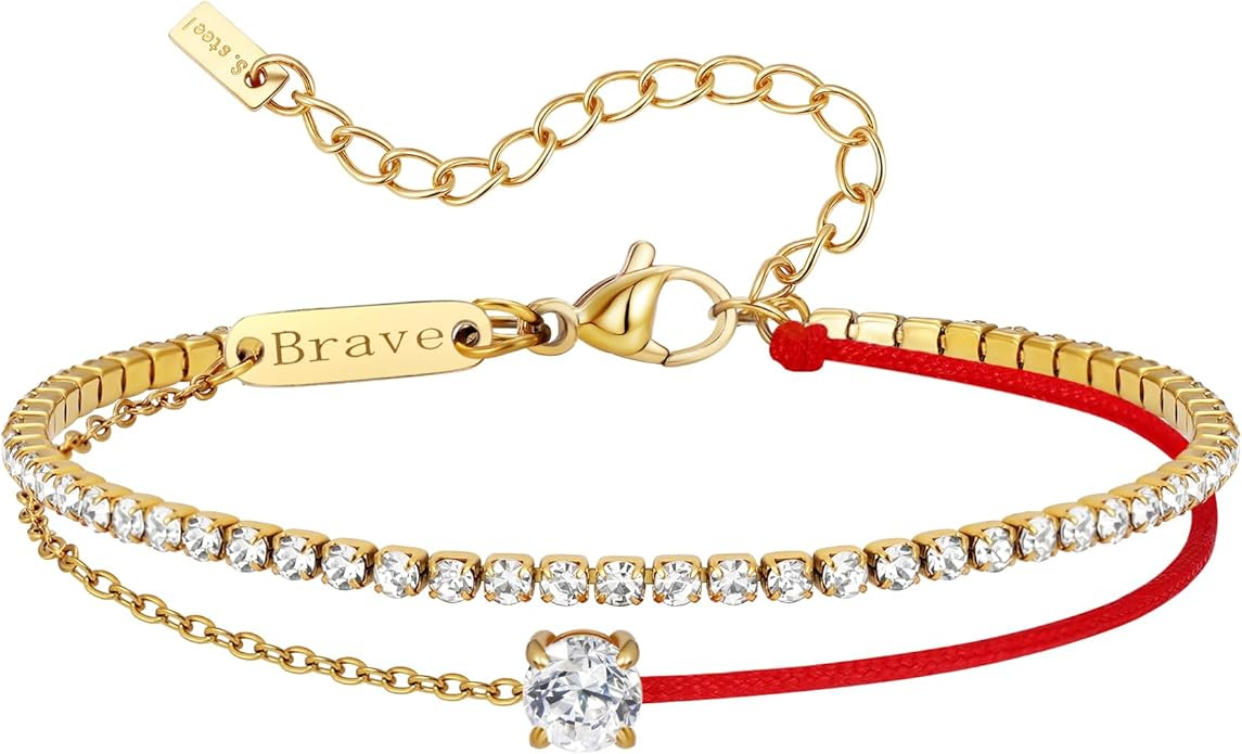 Red String Bracelet for Women, 18K Gold Plated Lucky Clover Bracelet, Adjustable Sports String Re... | Amazon (US)