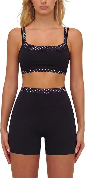 ABOCIW Layered Workout Sets for Women 2 Piece Polka Dot Sports Bra High Waist Shorts Gym Active Y... | Amazon (US)
