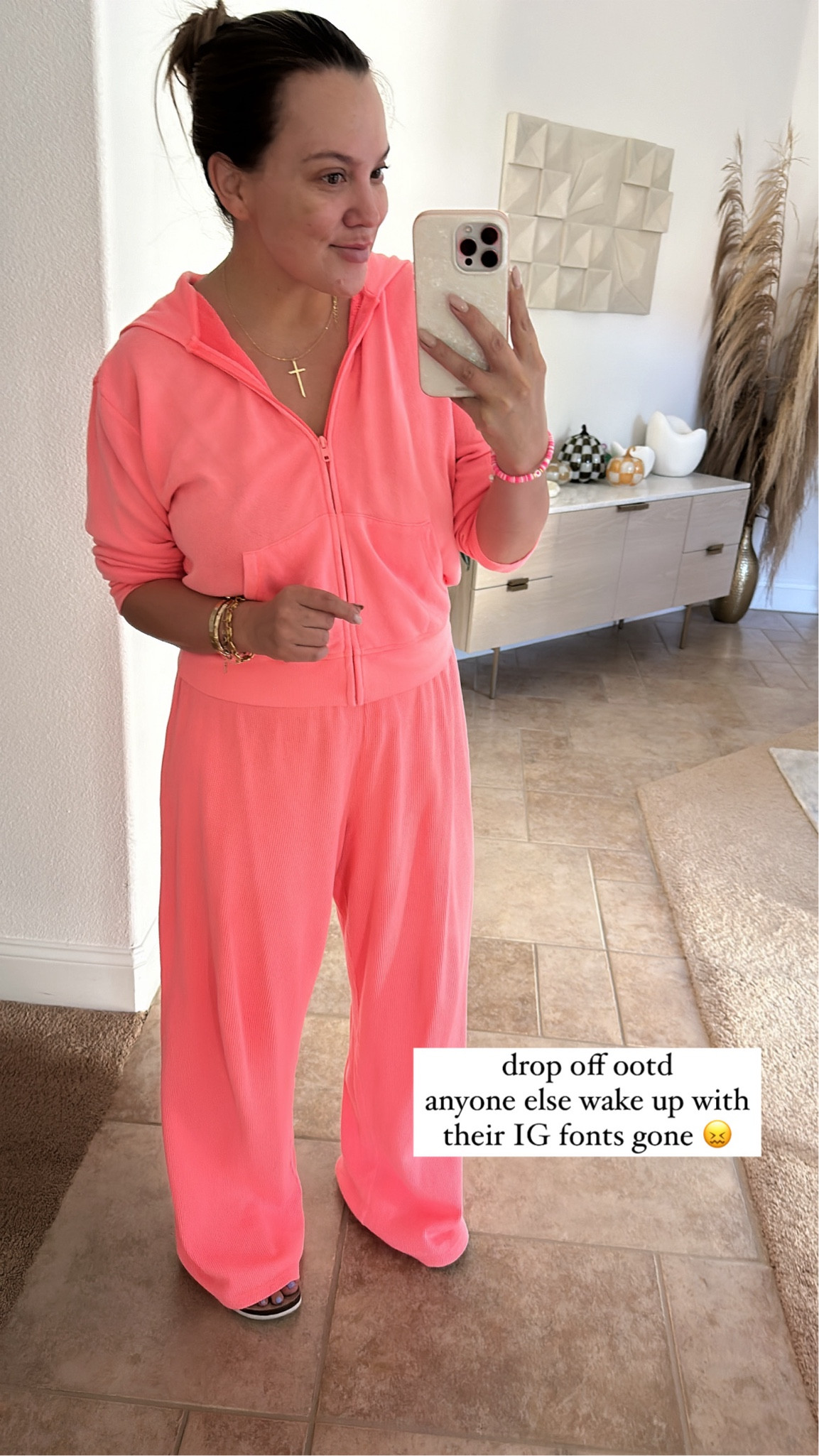 drop off outfit today 🤍 wearing size large in both. could have done medium in pants 