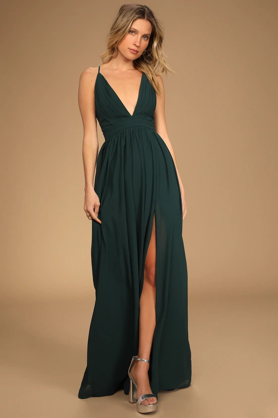 Ballroom Bliss Emerald Green Pleated Maxi Dress | Lulus