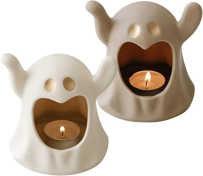 Halloween Adorable Spooky Ghostface Candle Holder, Home Atmosphere Ceramic Decor, Set of 2 | Amazon (US)