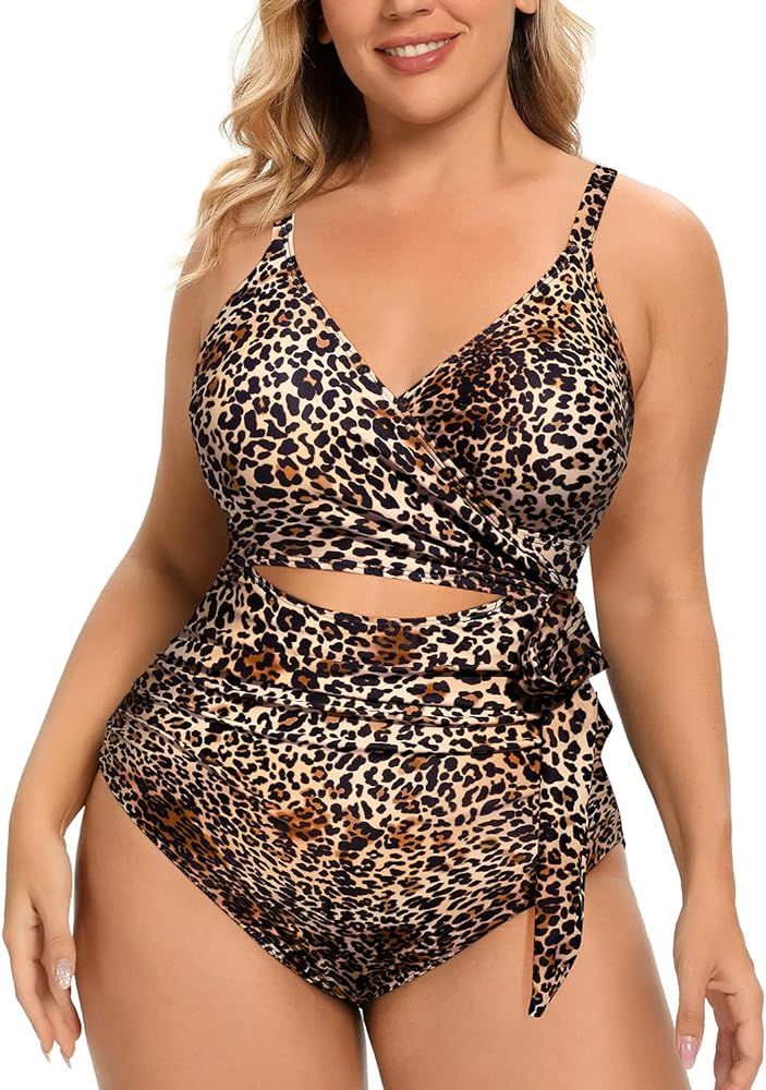 Daci Women Plus Size One Piece Swimsuits High Waisted Tummy Control Bathing Suits Cutout Open Back S | Amazon (US)