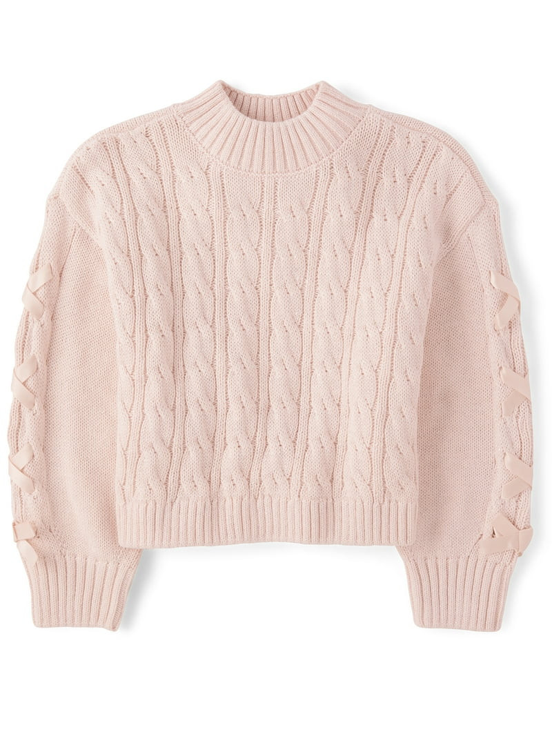 The Children's Place Girls Long Sleeve Cable Knit Ribbon Sweater, Sizes XS-XXL | Walmart (US)