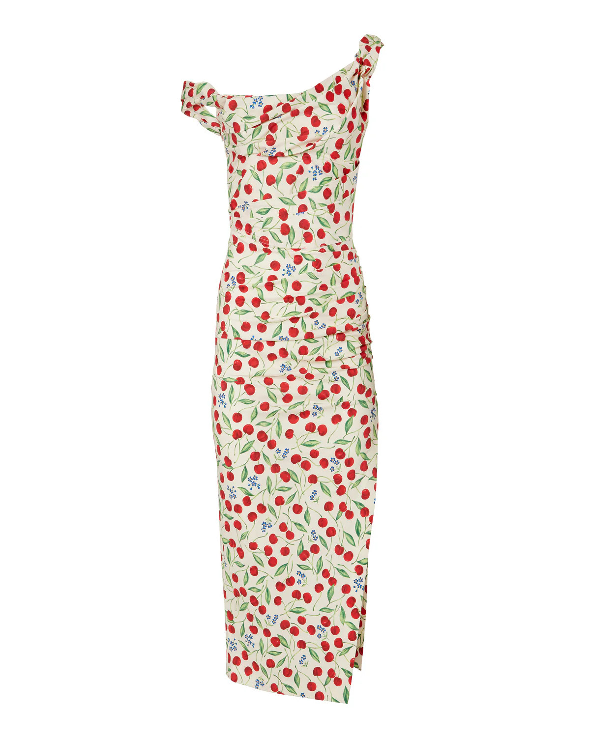 Off-The-Shoulder Ruched Bodice Cherry Dress | Over The Moon