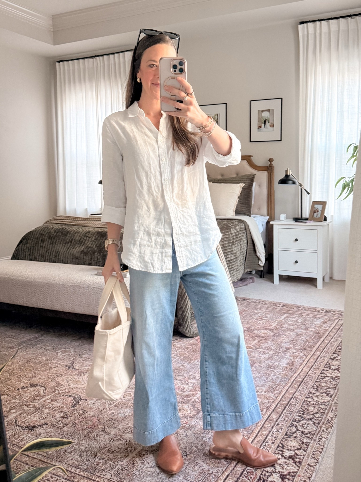 Easy spring mom outfit + casual workwear: a crisp white linen button-down from @onequince (wearing S) with wide leg jeans + cognac mules for an effortlessly classic, coastal vibe. Use my Quince code INFG-26LINENANDLIGHTCO10 for savings. 🤍👖👞 #linenbuttondown #springoutfit #capsulewardrobe #classicstyle #widelegjeans #mules #momstyle

#LTKootd #LTKmomlife #LTKSeasonal