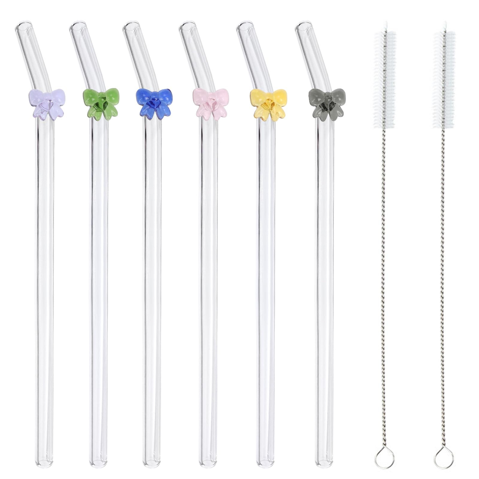 6 Pcs Reusable Glass Straws with 2 Cleaning Brushes,Colorful Shatter Resistant Bend Straws for Co... | Amazon (US)