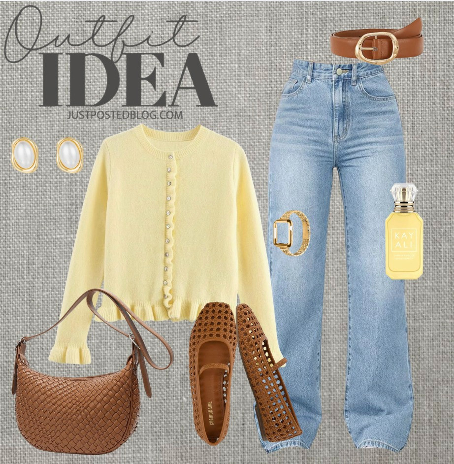 Butter yellow cardigan outfit idea 

 
