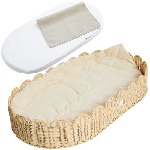 Premium Baby Changing Basket - Artisan-Crafted Scalloped Rattan - Changing Basket for Baby Dresse... | Amazon (US)