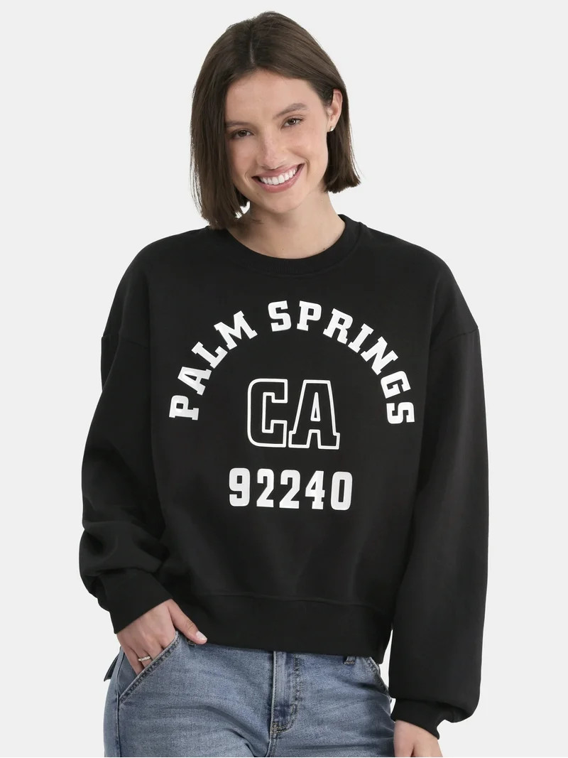 No Boundaries Graphic Crewneck Sweatshirt, Lightweight, Women's and Women’s Plus | Walmart (US)