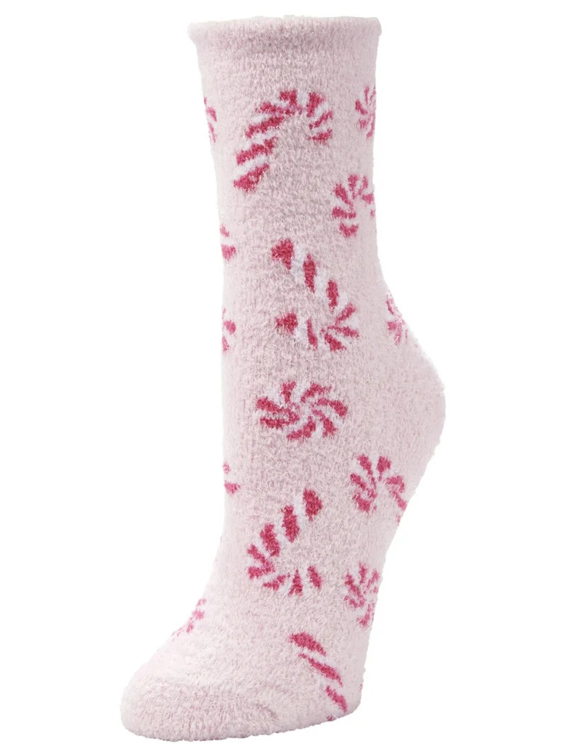 Airplus Holiday Tossed Candy Canes Cozy Crew Socks, Women's 5-10, 1 Pair | Walmart (US)