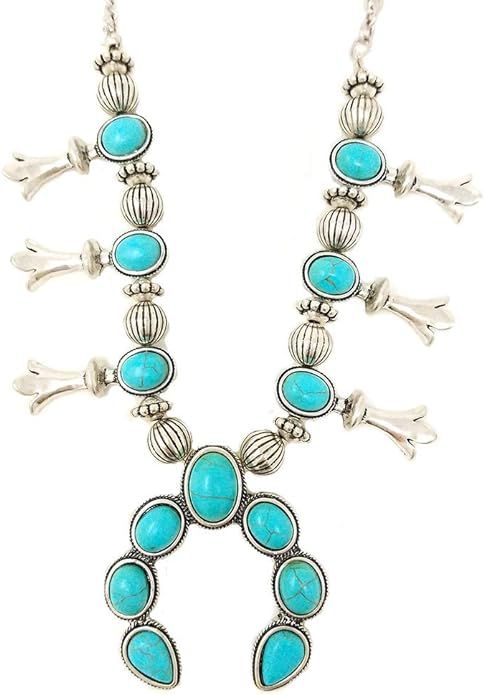 Squash Blossom Turquoise Necklace and Earrings Set Western Naja Pendant | Amazon (US)