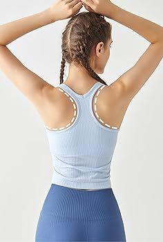 Ribbed Workout Short Racerback Tank Tops for Women with Built in Bra | Amazon (US)