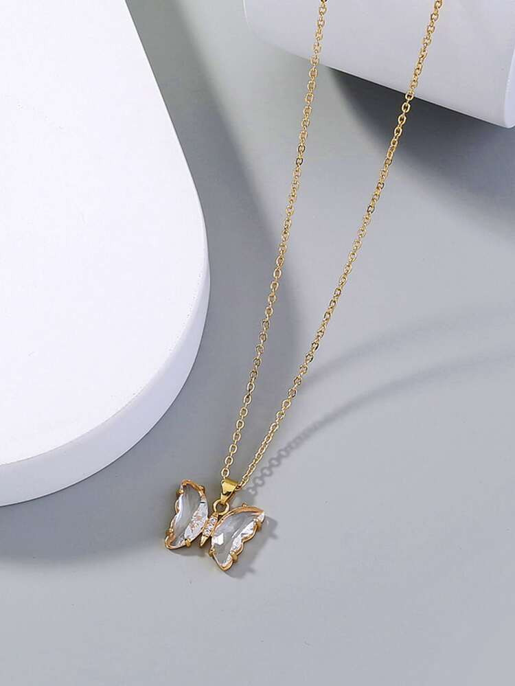 Zircon Decor Butterfly Charm Necklace | SHEIN