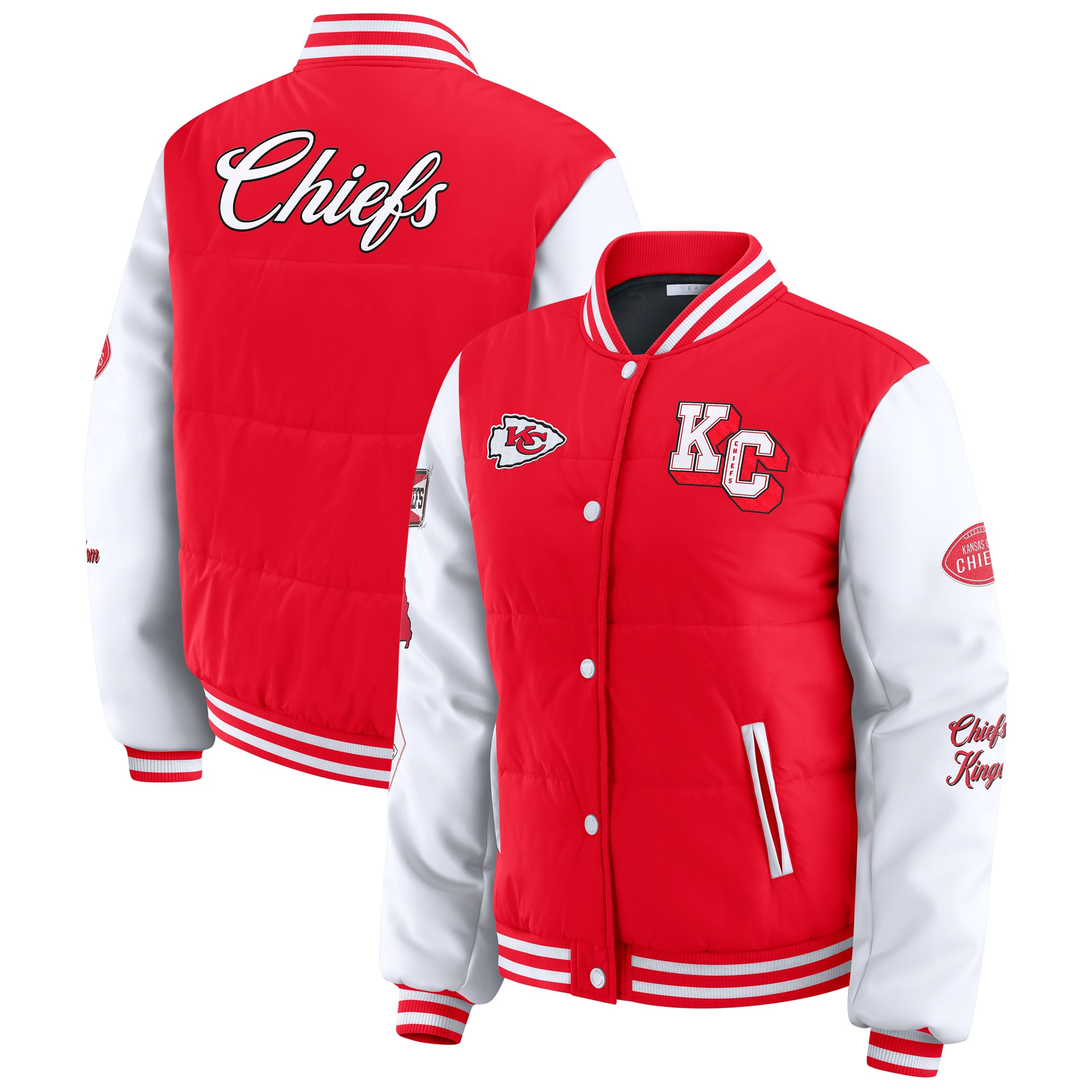 Women's Kansas City Chiefs WEAR by Erin Andrews Red Varsity Full-Snap Puffer Jacket | NFL Shop
